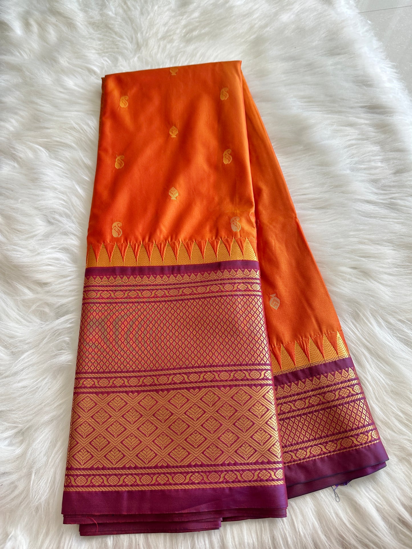 Bright Orange Semi Kanchivaram Pattu Saree