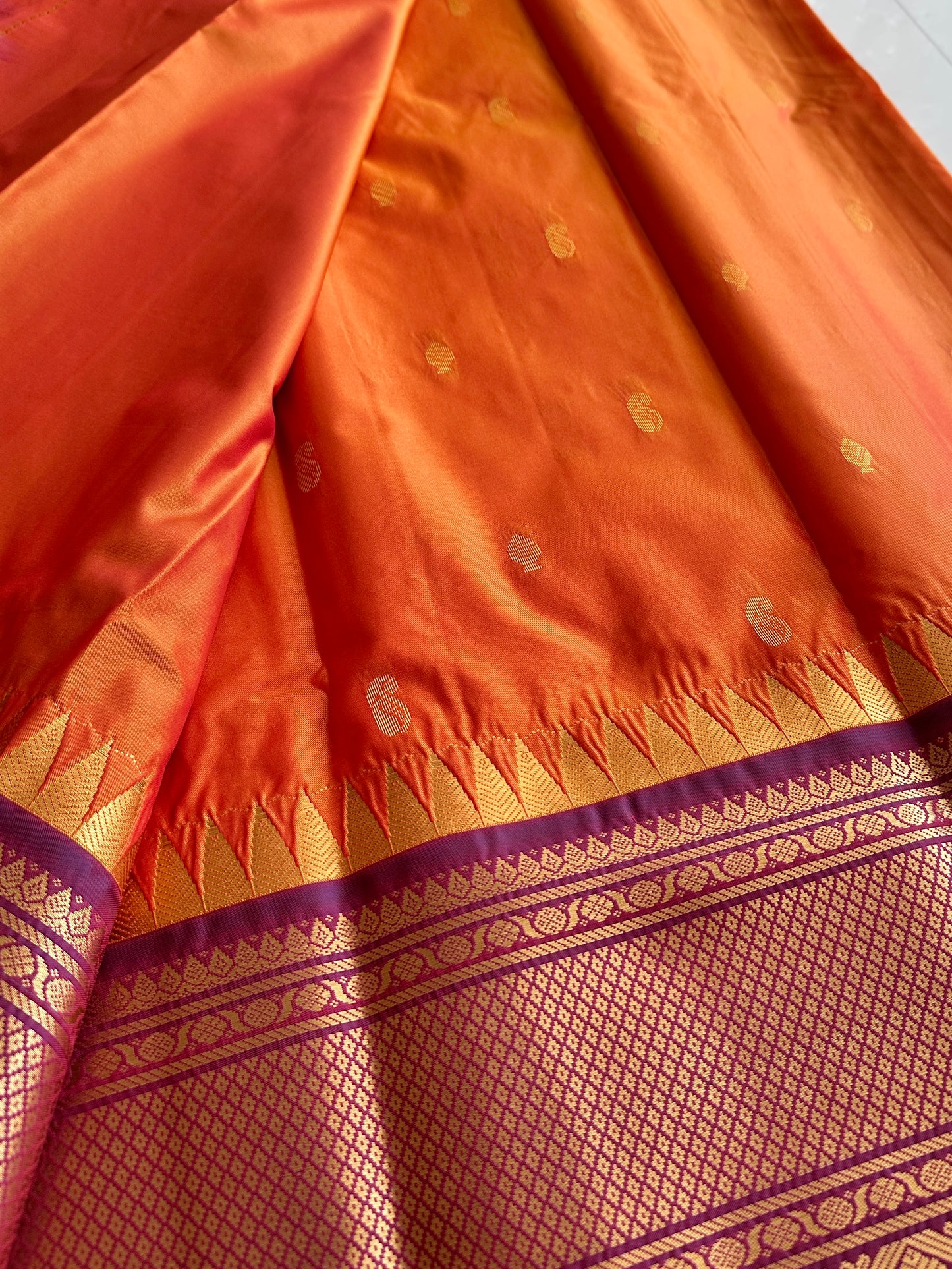 Bright Orange Semi Kanchivaram Pattu Saree