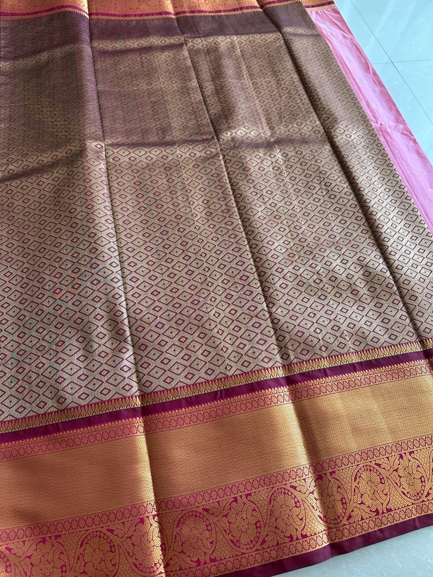 Powder Pink Semi Kanchivaram Pattu Saree