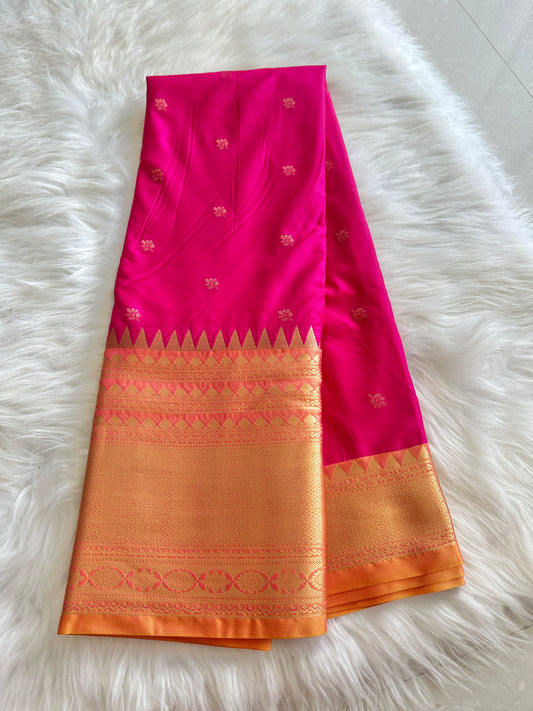 Pop pink Semi Kanchivaram Pattu Saree