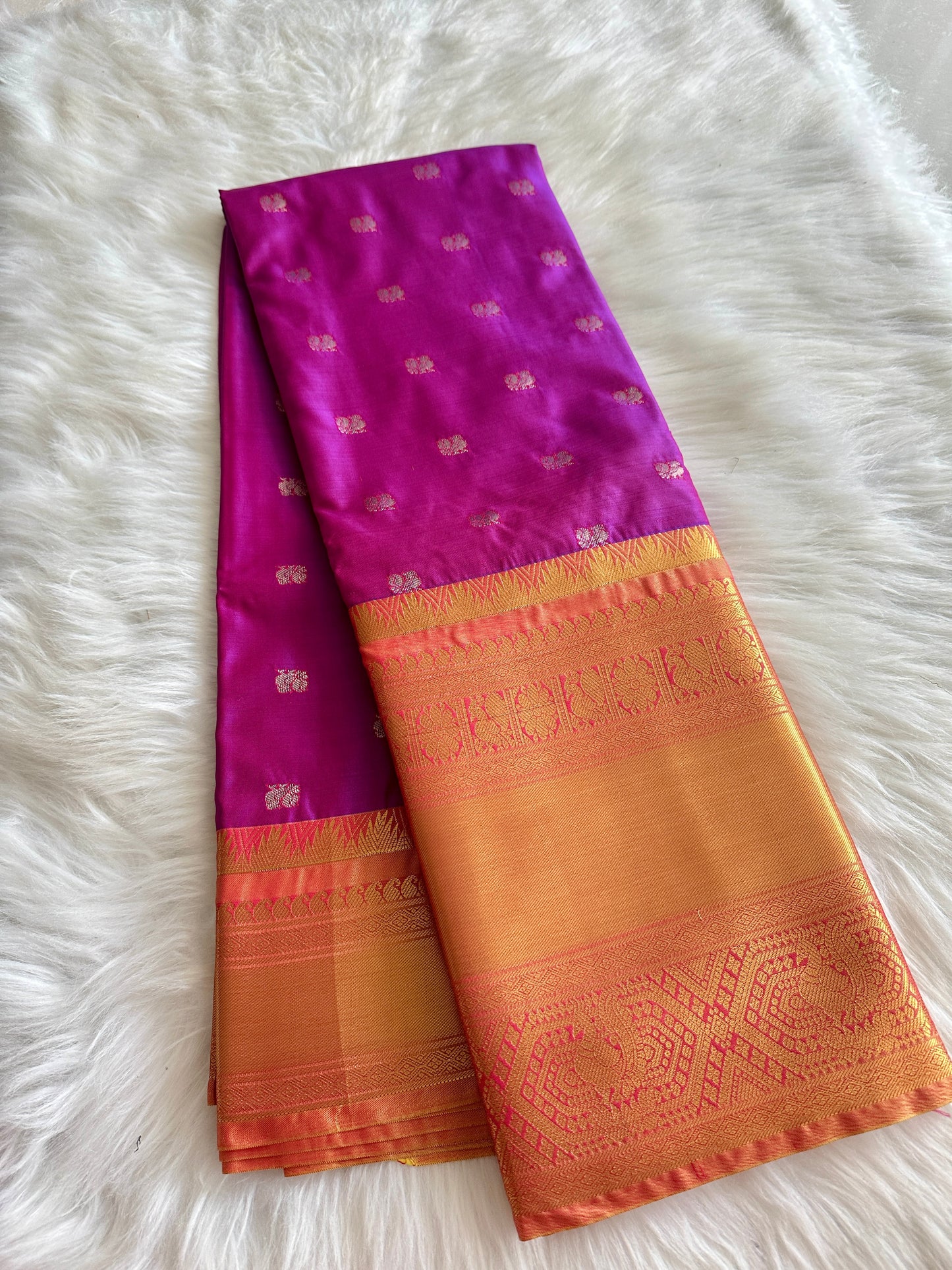 Majenta x Orange Semi Kanchivaram Pattu Saree