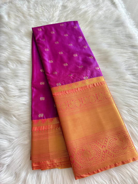 Majenta x Orange Semi Kanchivaram Pattu Saree