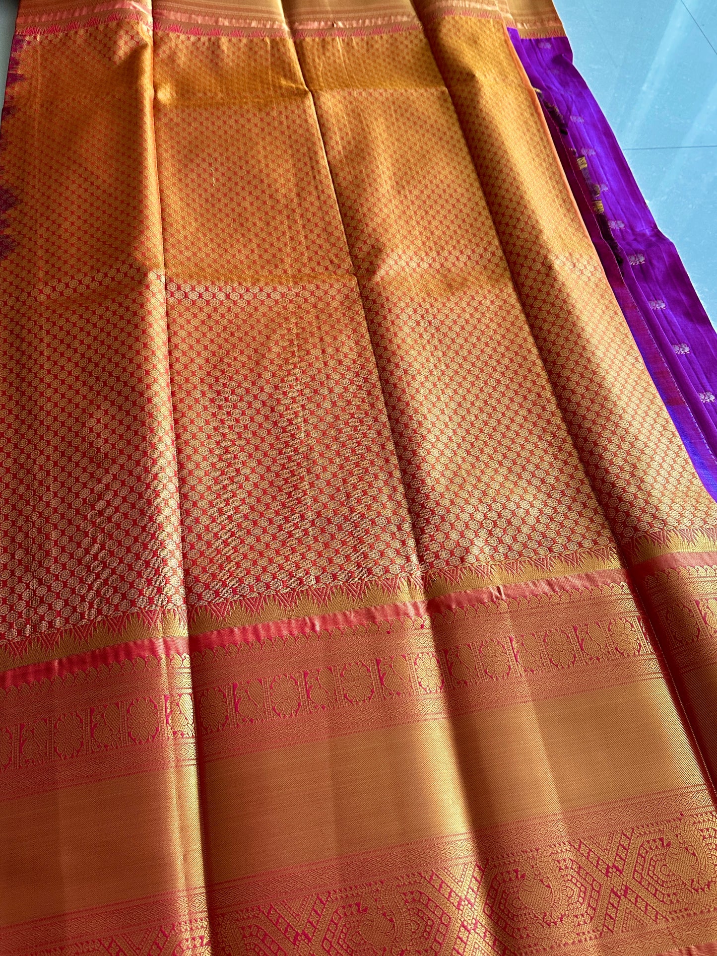 Majenta x Orange Semi Kanchivaram Pattu Saree