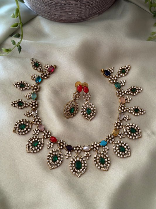 Pear Navaratna Necklace