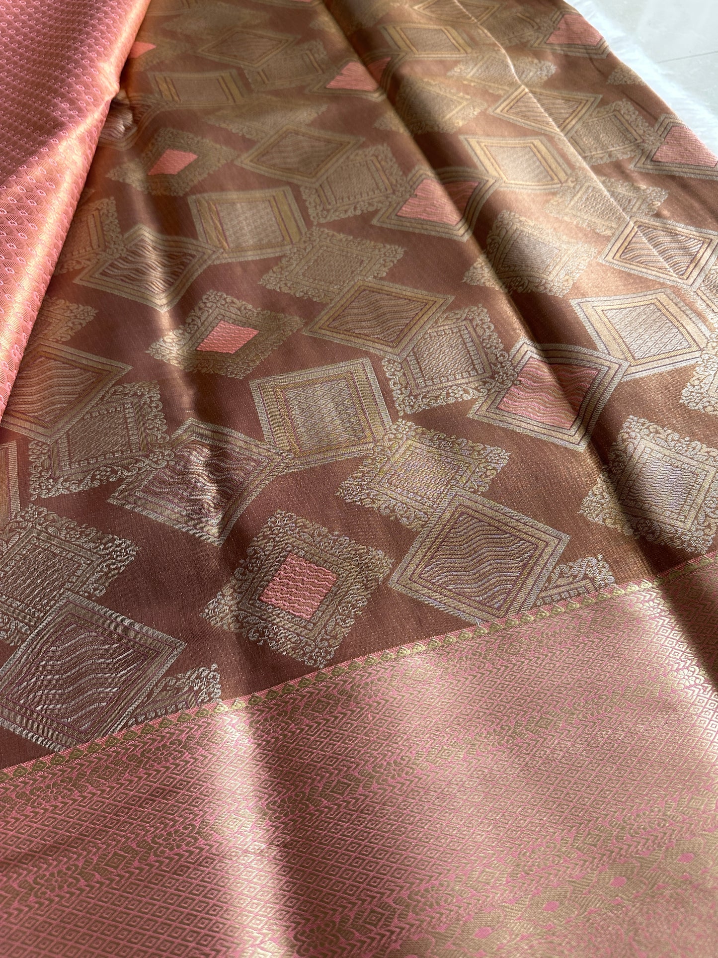 Caffe Latte Geometrical Tissue Silk Saree