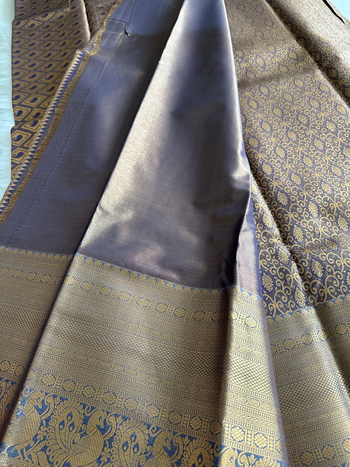 Brown x Gold x Blue Mix Tissue Silk Saree