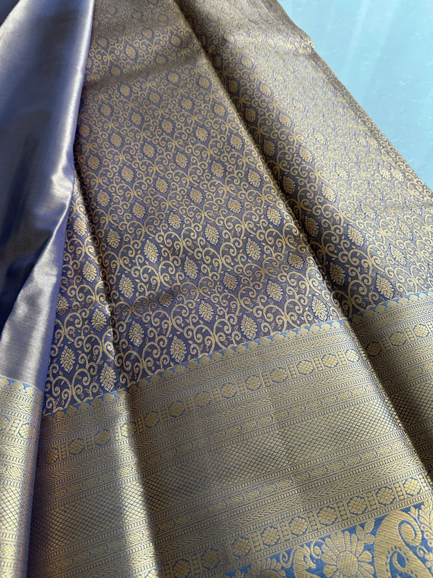Brown x Gold x Blue Mix Tissue Silk Saree