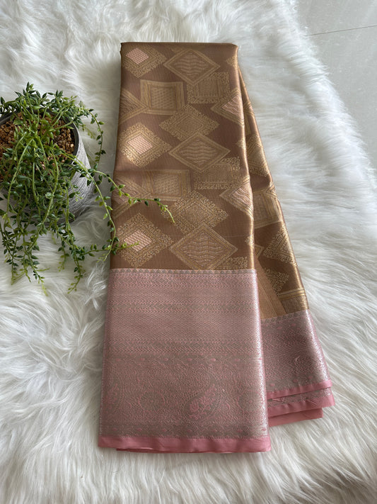 Cocoa Brown Geometrical Tissue Silk Saree