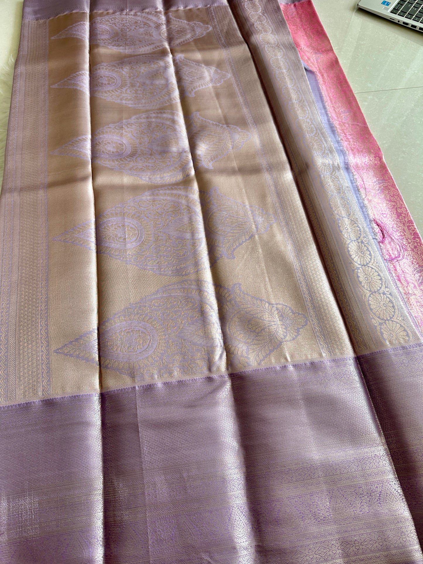 Barbie Pink x Lavender Tissue Silk Saree