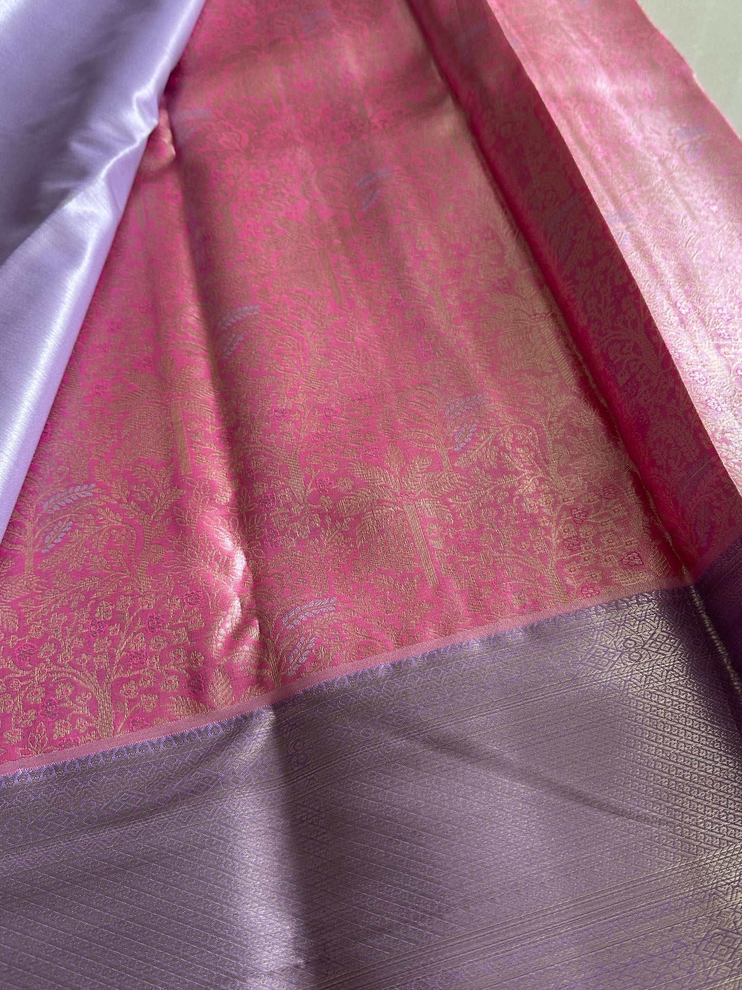 Barbie Pink x Lavender Tissue Silk Saree