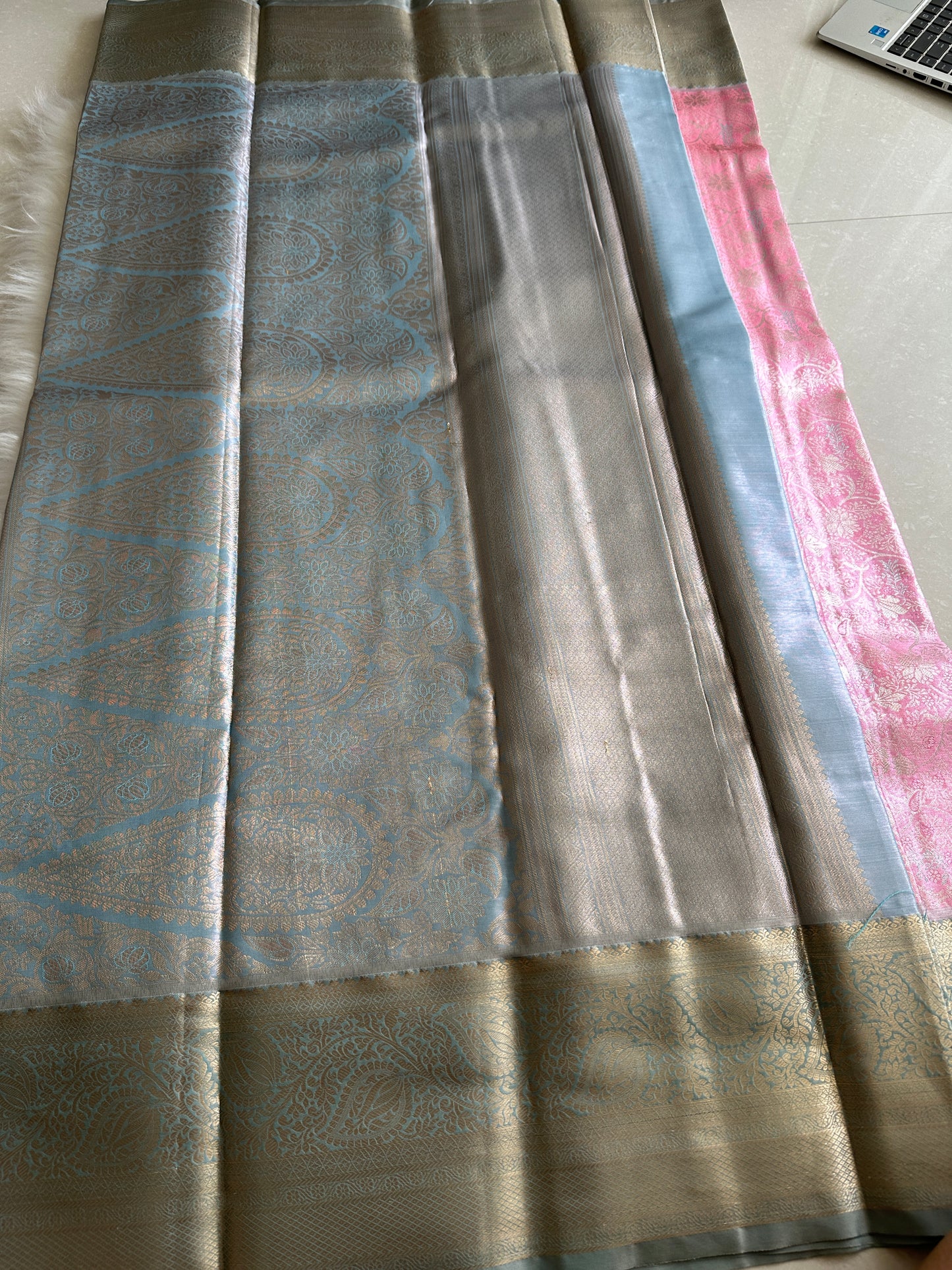 Taffy Pink Tissue Silk Saree