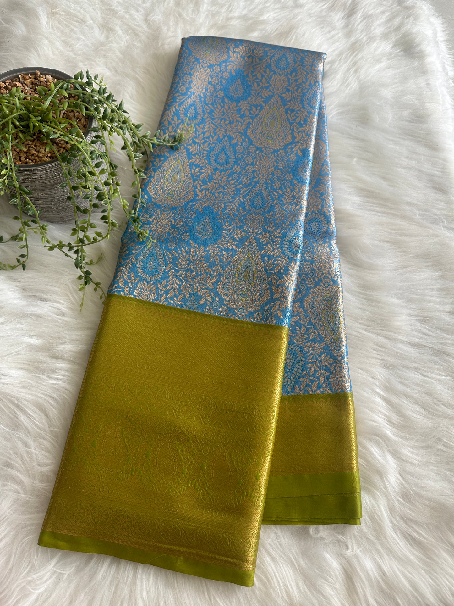 Sea blue x green Tissue Silk Saree