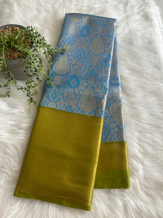 Sea blue x green Tissue Silk Saree