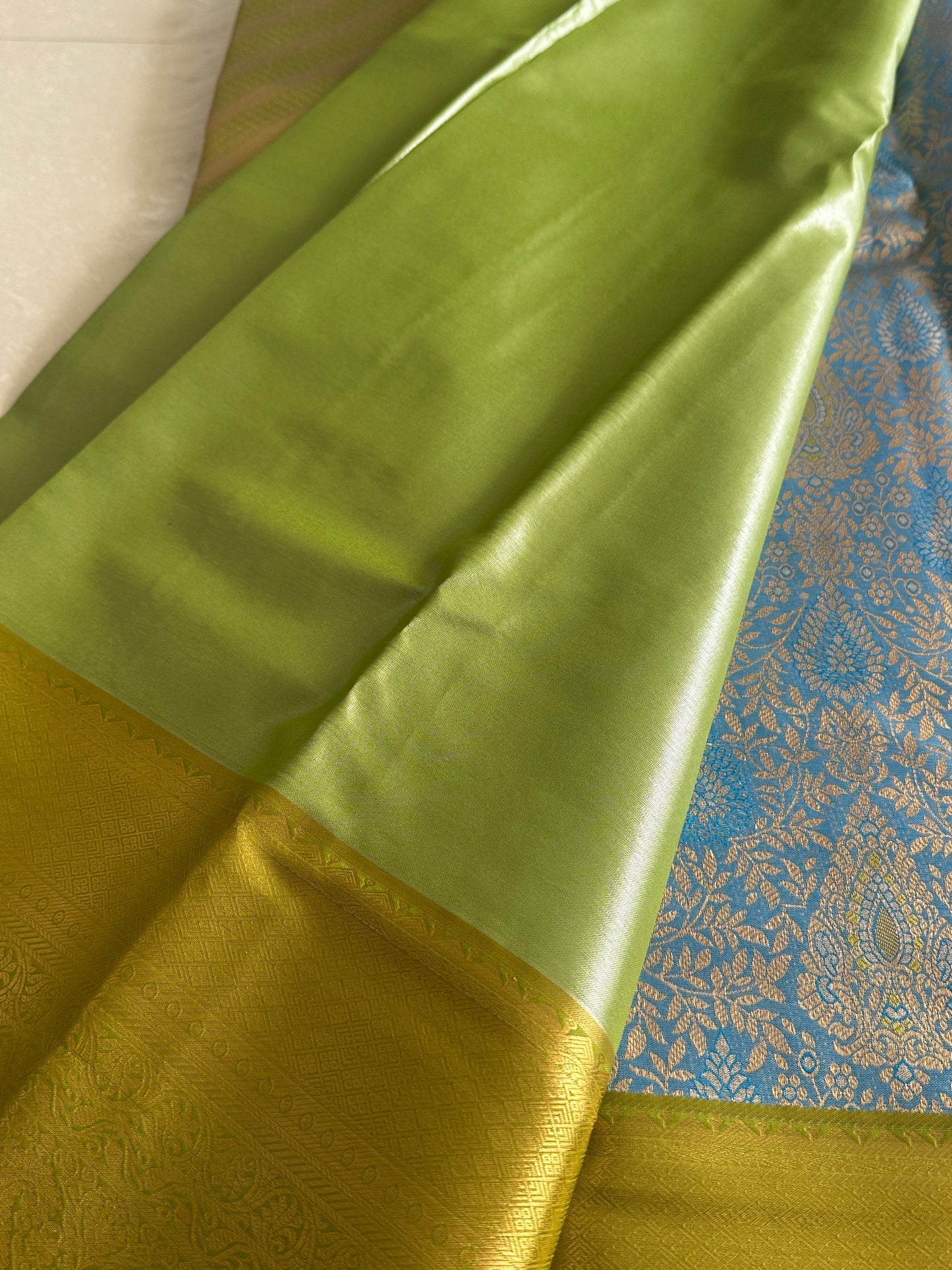 Sea blue x green Tissue Silk Saree