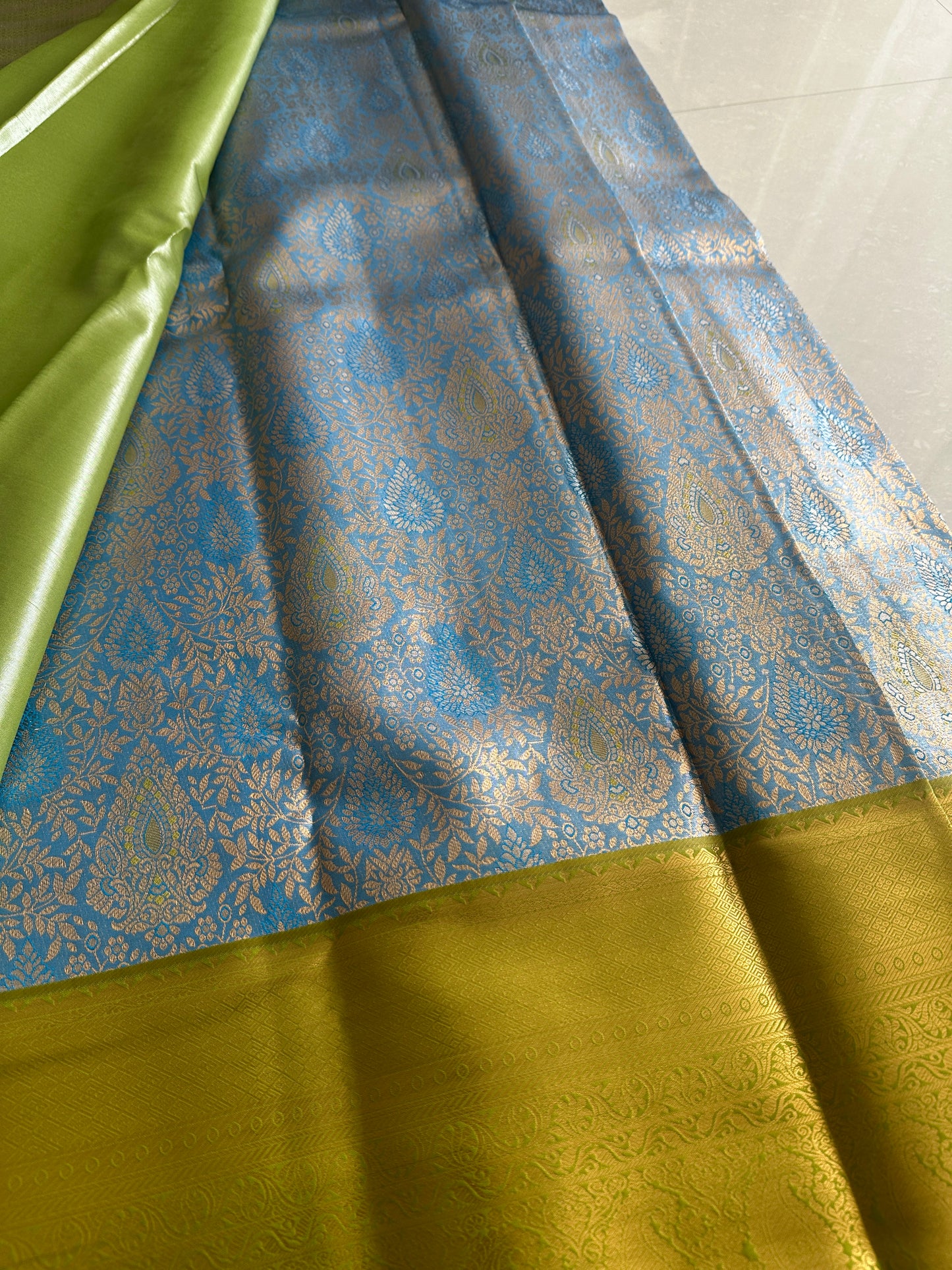 Sea blue x green Tissue Silk Saree