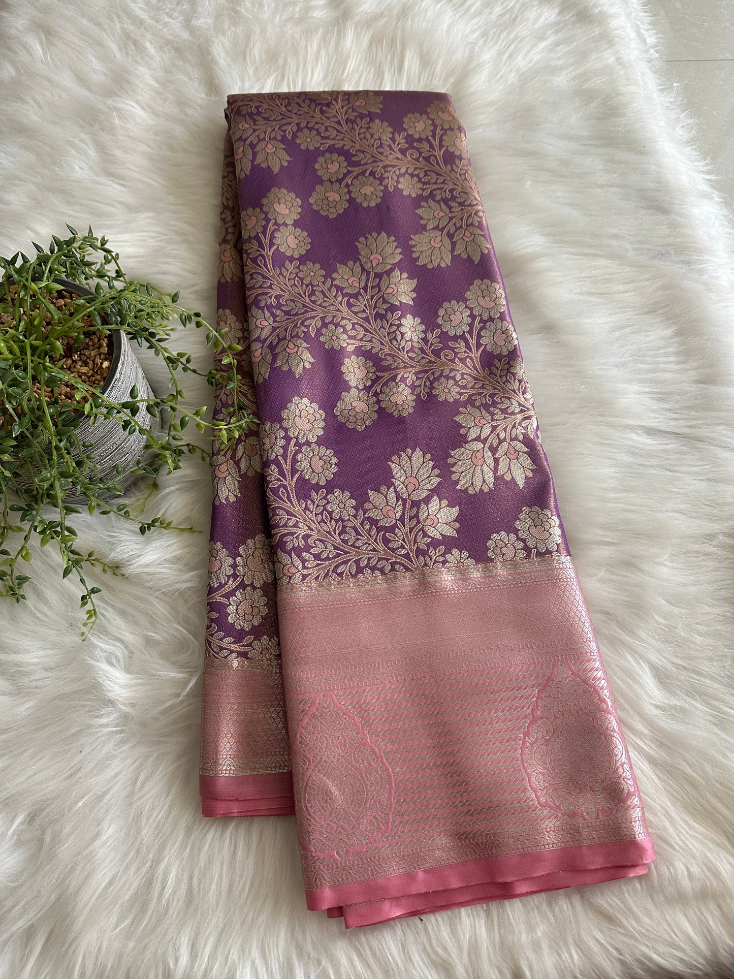 Purple x Gold Dual tone Tissue Silk Saree
