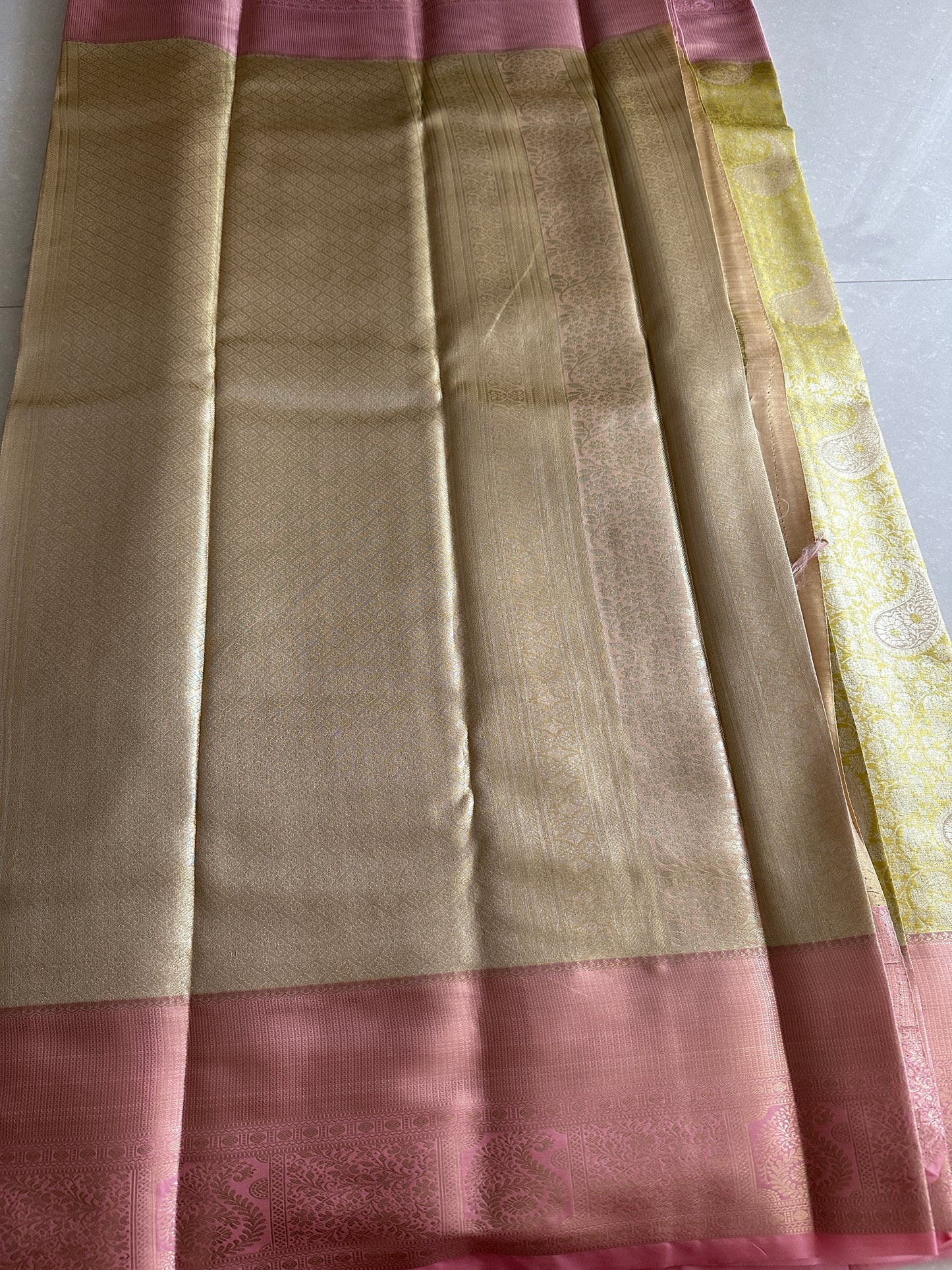 Lemon Yellow Mango Design Tissue Silk Saree