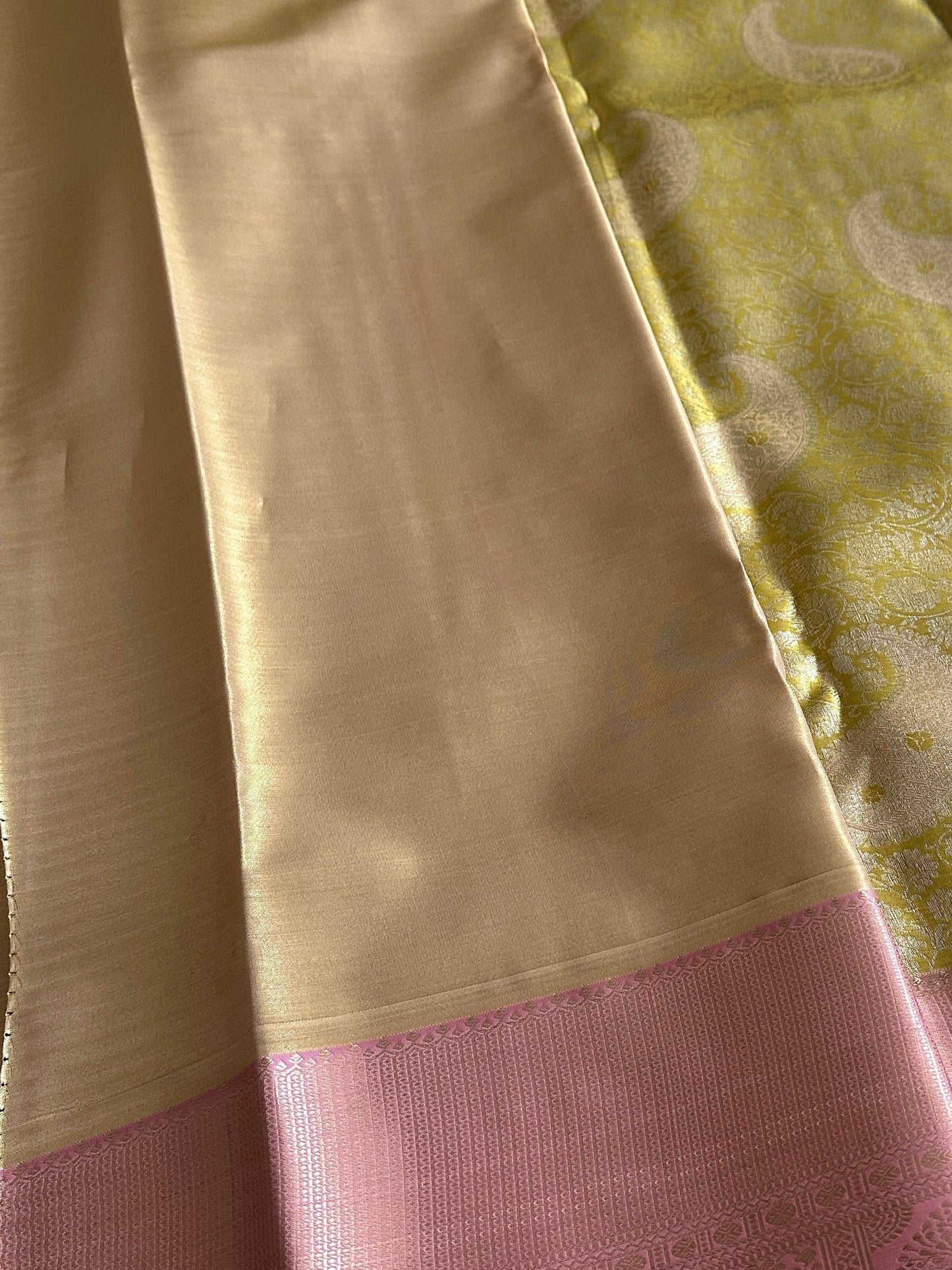 Lemon Yellow Mango Design Tissue Silk Saree