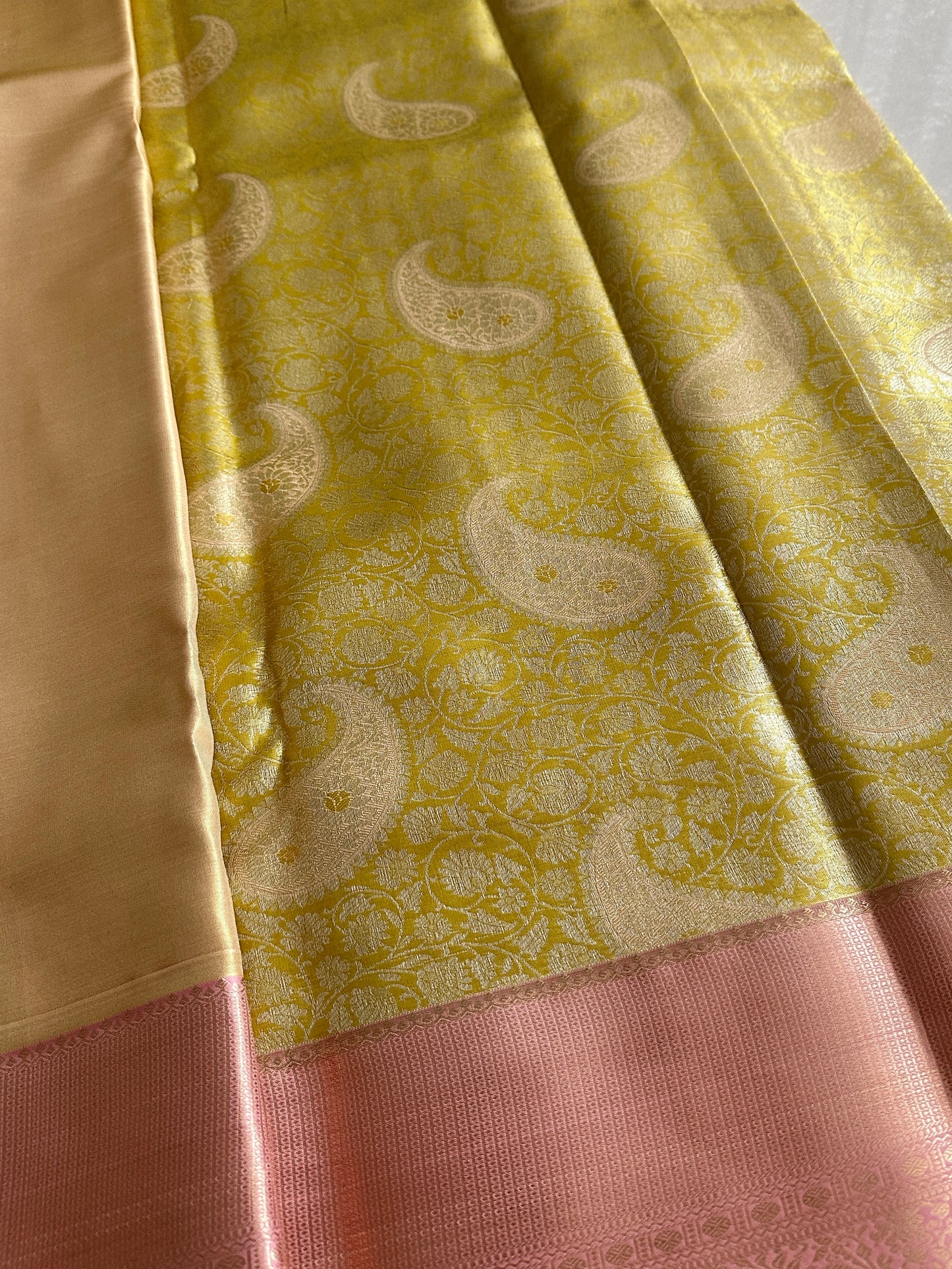 Lemon Yellow Mango Design Tissue Silk Saree