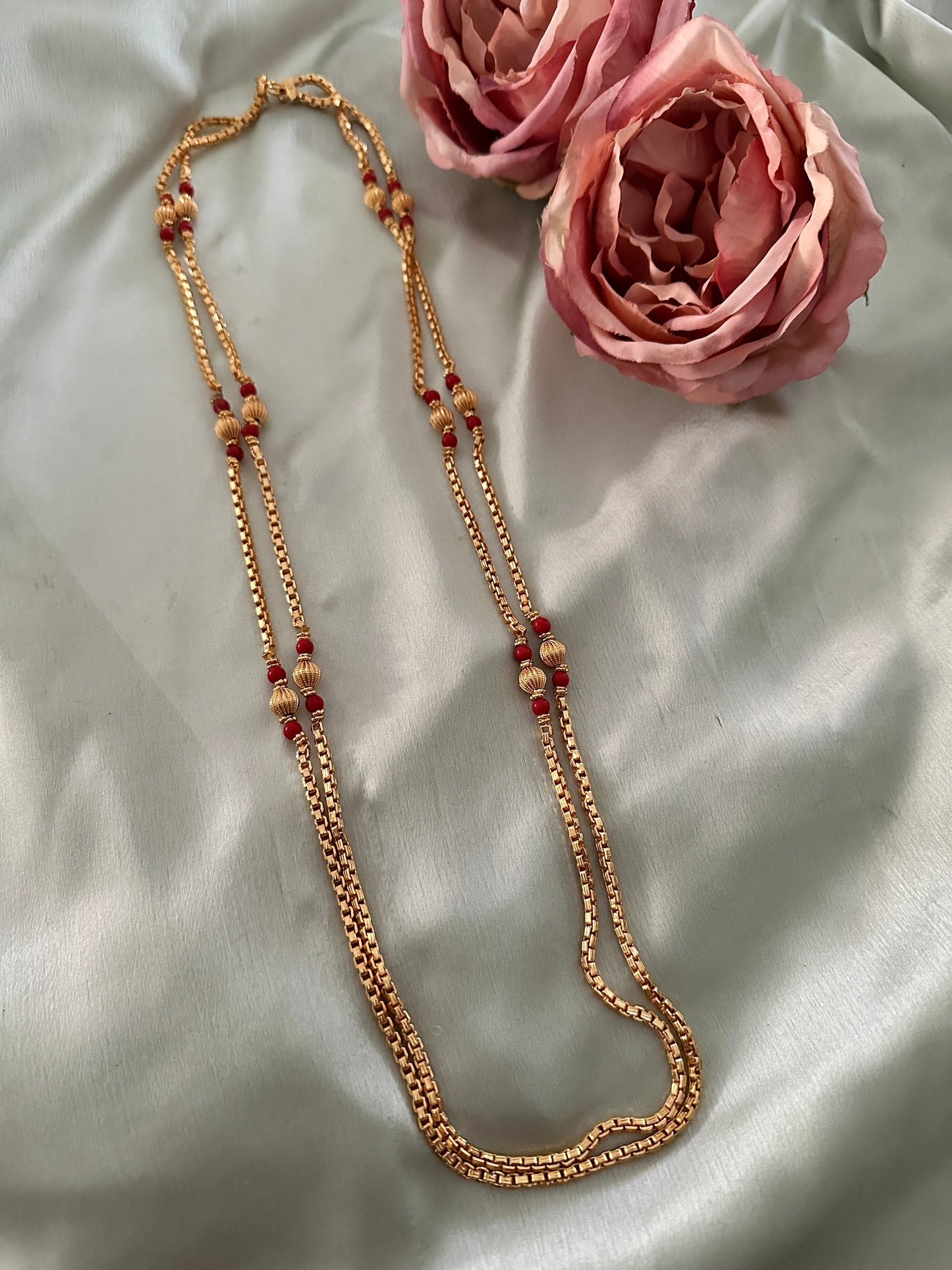 Vintage 2 Layer Gold Chain with beads