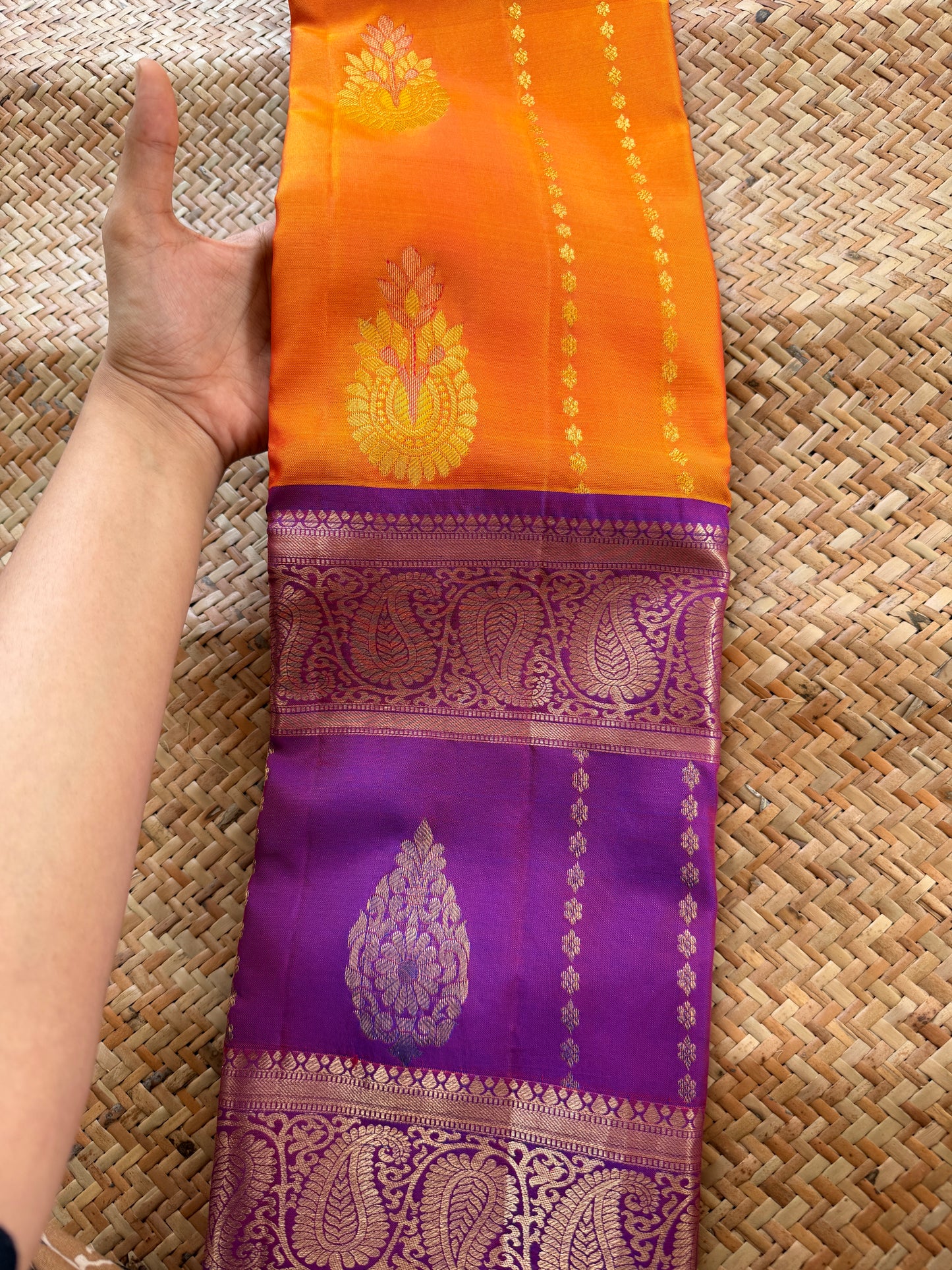 Sunset Orange Handloom Silk Saree