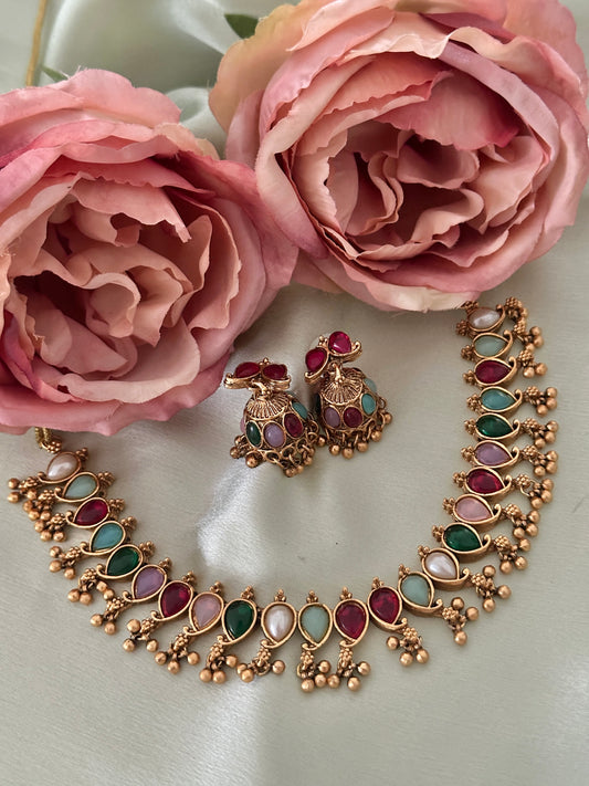 Pastels Navaratna Maanga Ghungroo Necklace