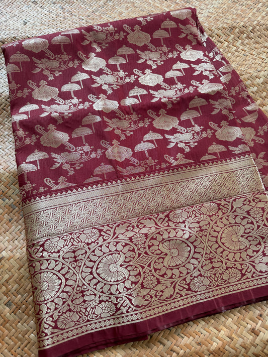 Maroon Semi Kanchi Brocade Pattu