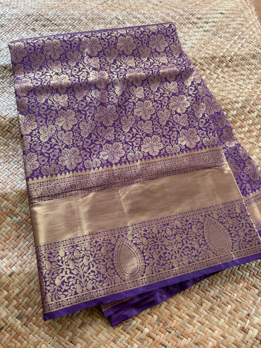 Violet Floral Semi Kanchi Brocade Pattu