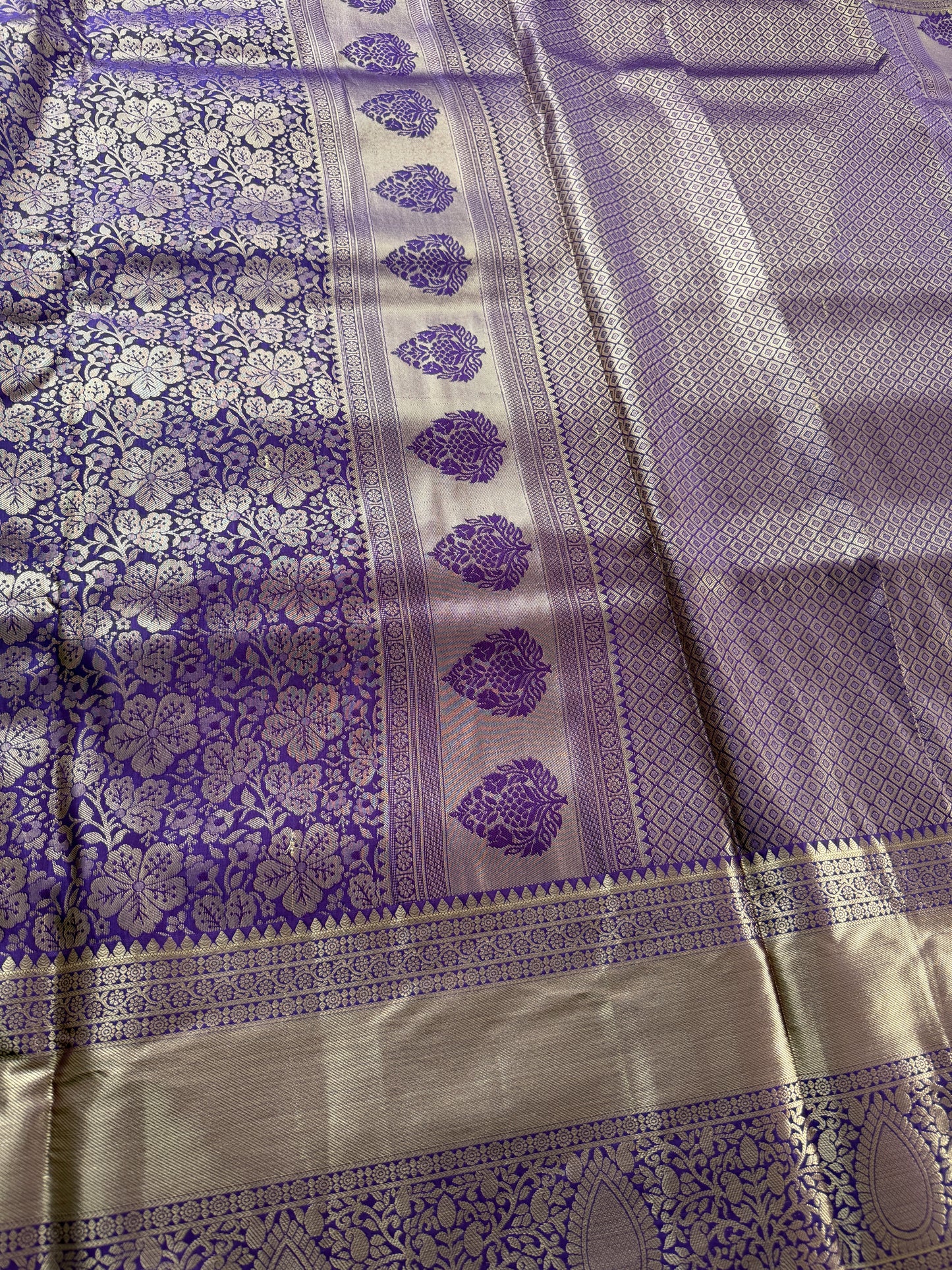 Violet Floral Semi Kanchi Brocade Pattu