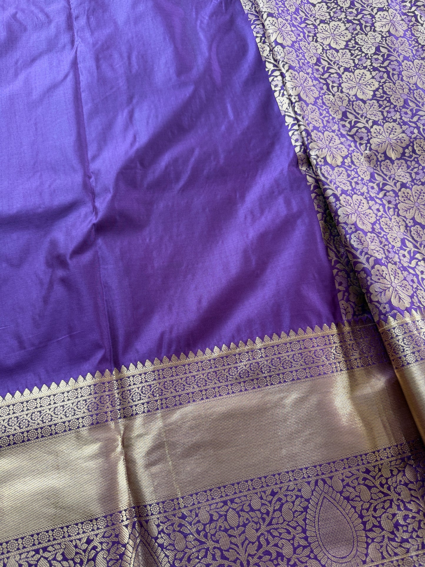 Violet Floral Semi Kanchi Brocade Pattu