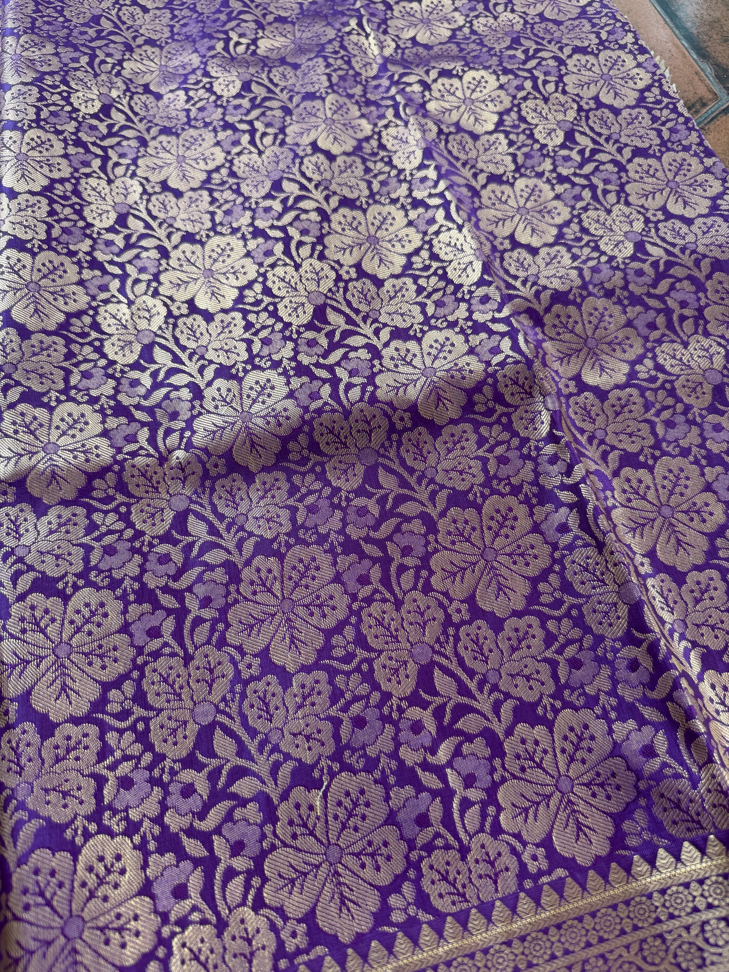 Violet Floral Semi Kanchi Brocade Pattu