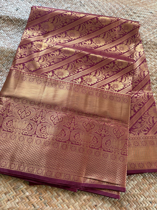 Blood Red Semi Kanchi Brocade Pattu