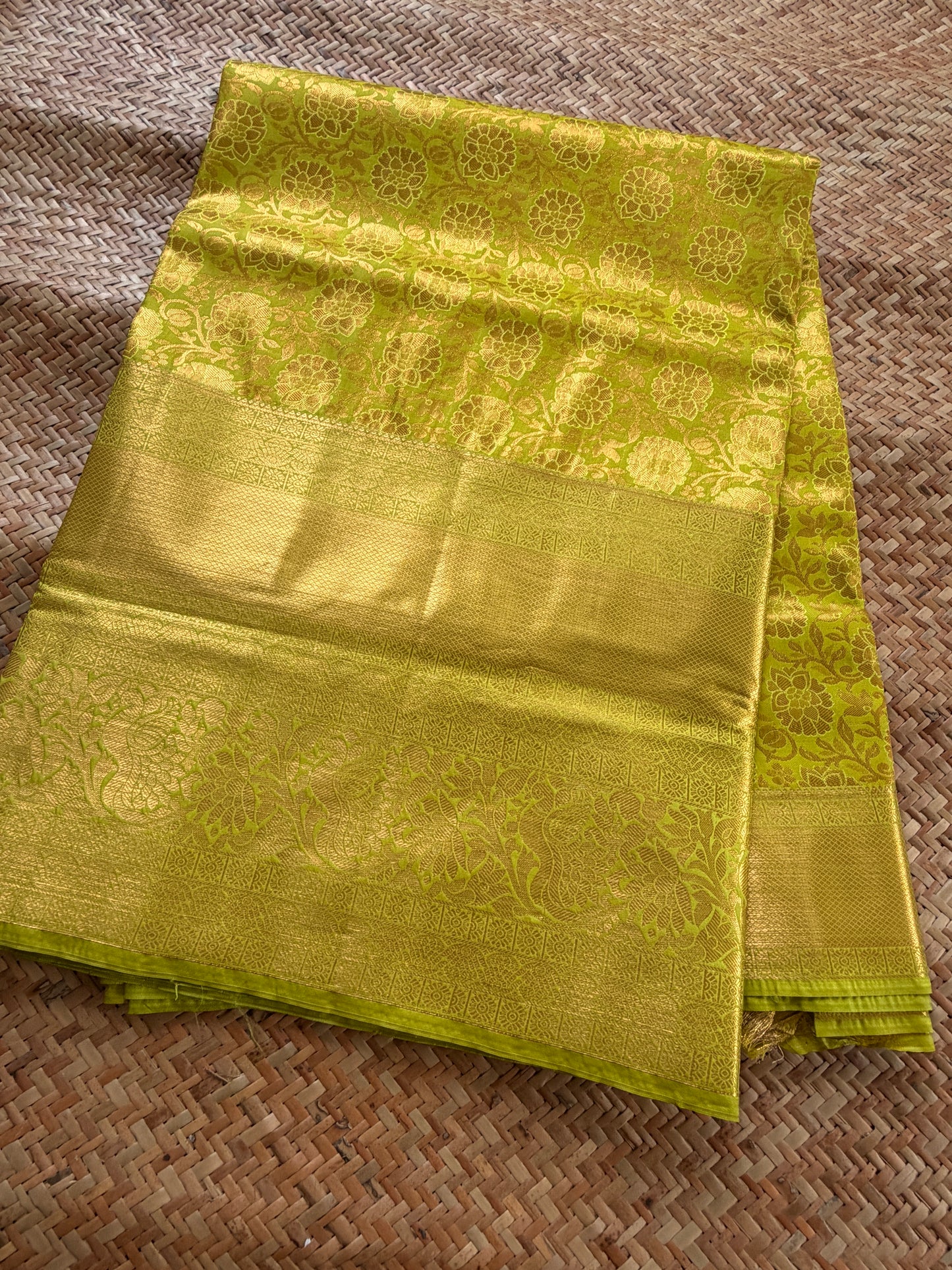 Lime Green Semi Kanchi Brocade Pattu