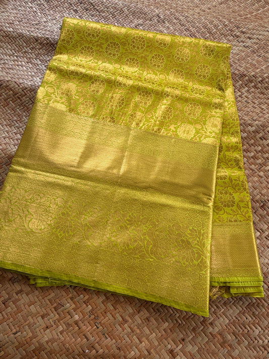 Lime Green Semi Kanchi Brocade Pattu