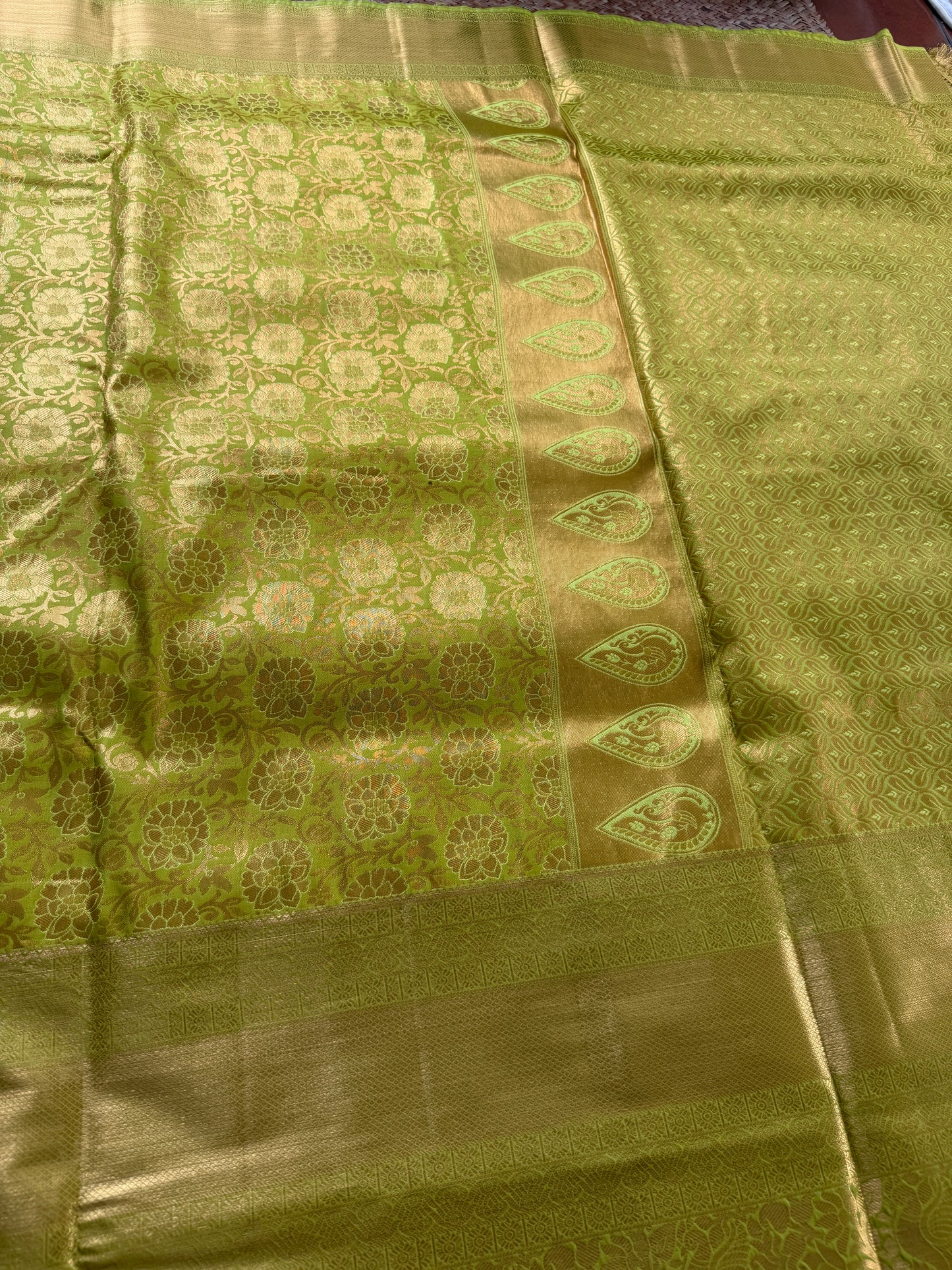 Lime Green Semi Kanchi Brocade Pattu