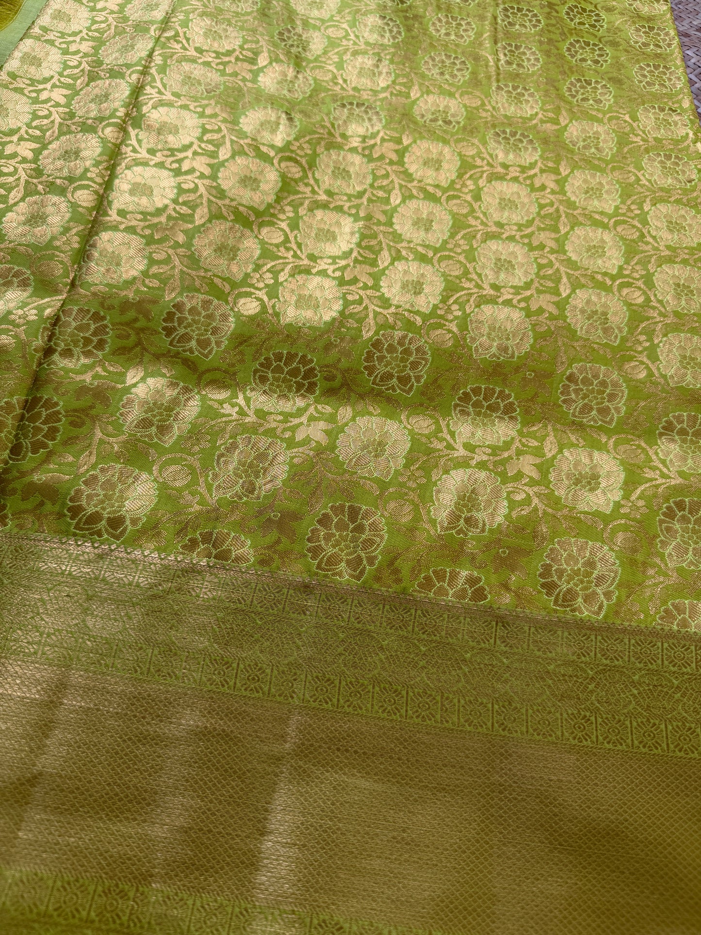 Lime Green Semi Kanchi Brocade Pattu