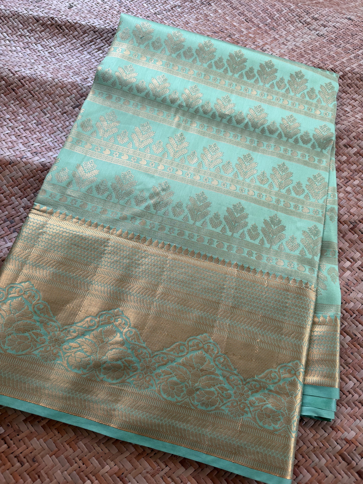 Paste teal Semi Kanchi Brocade Pattu