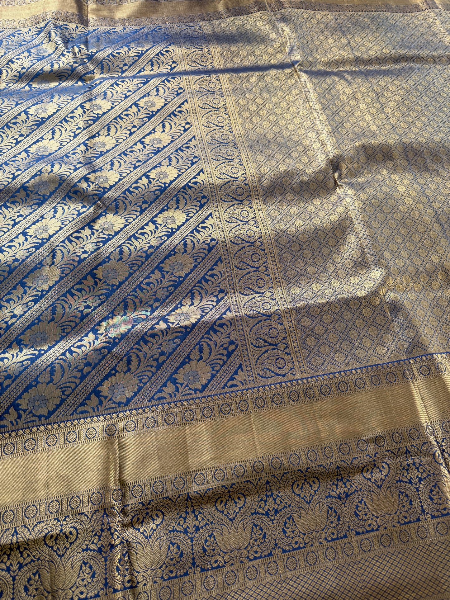 Navy Blue Semi Kanchi Brocade Pattu