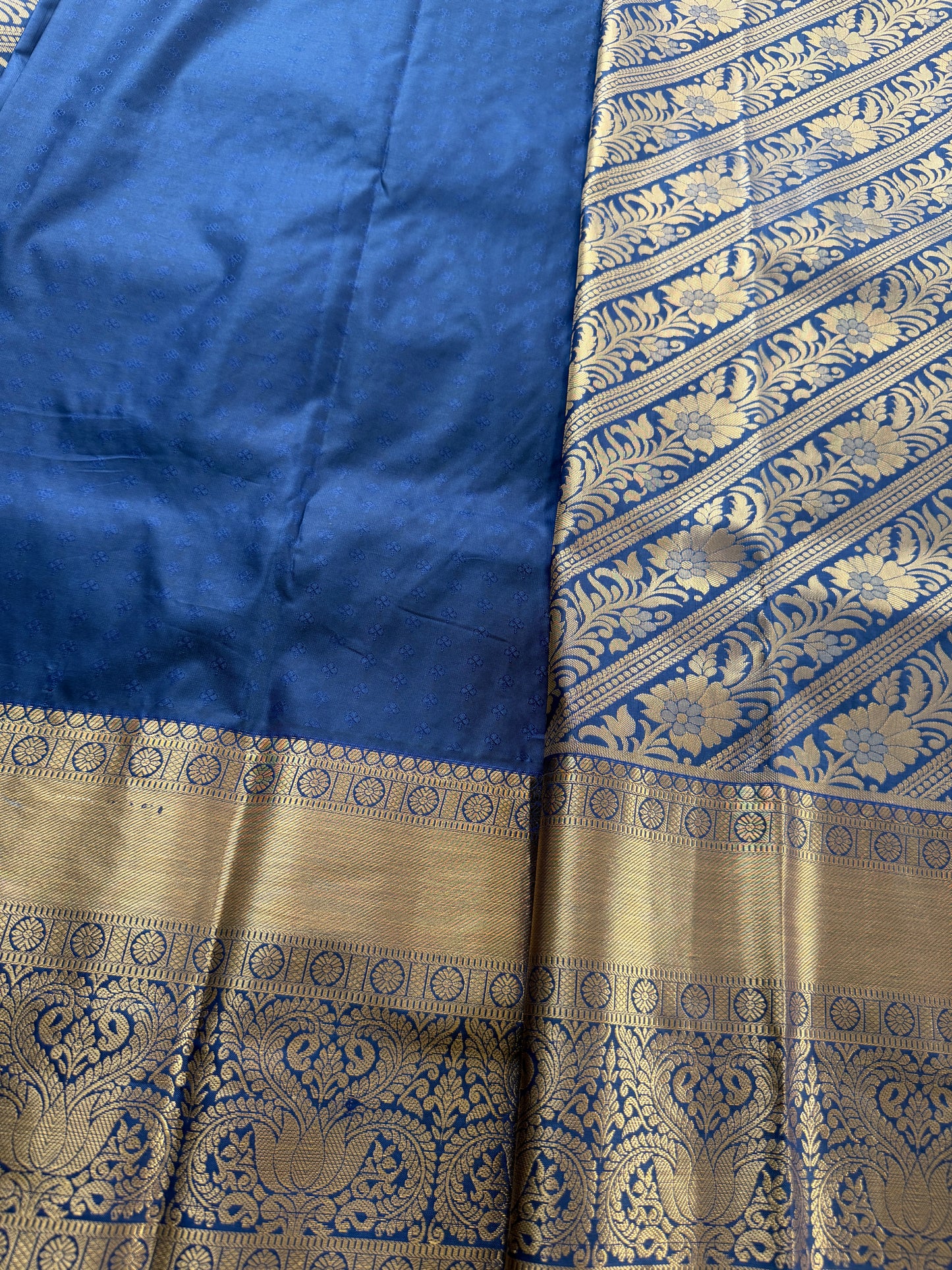 Navy Blue Semi Kanchi Brocade Pattu