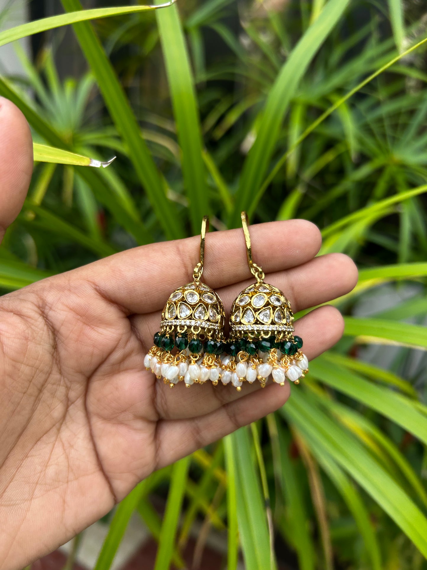 Polki Crystal drop Hook Jhumkas