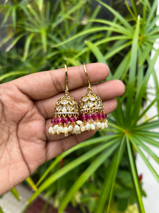 Polki Crystal drop Hook Jhumkas