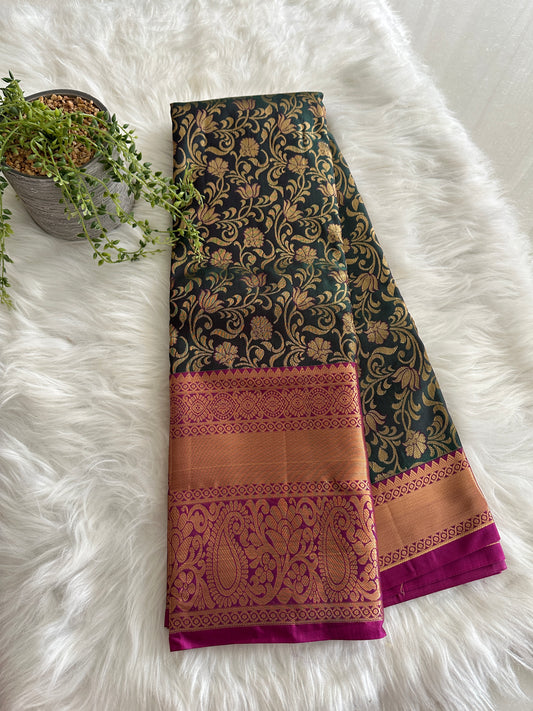 Dark Green x Blue Dual Kanchi Tissue Silk Saree