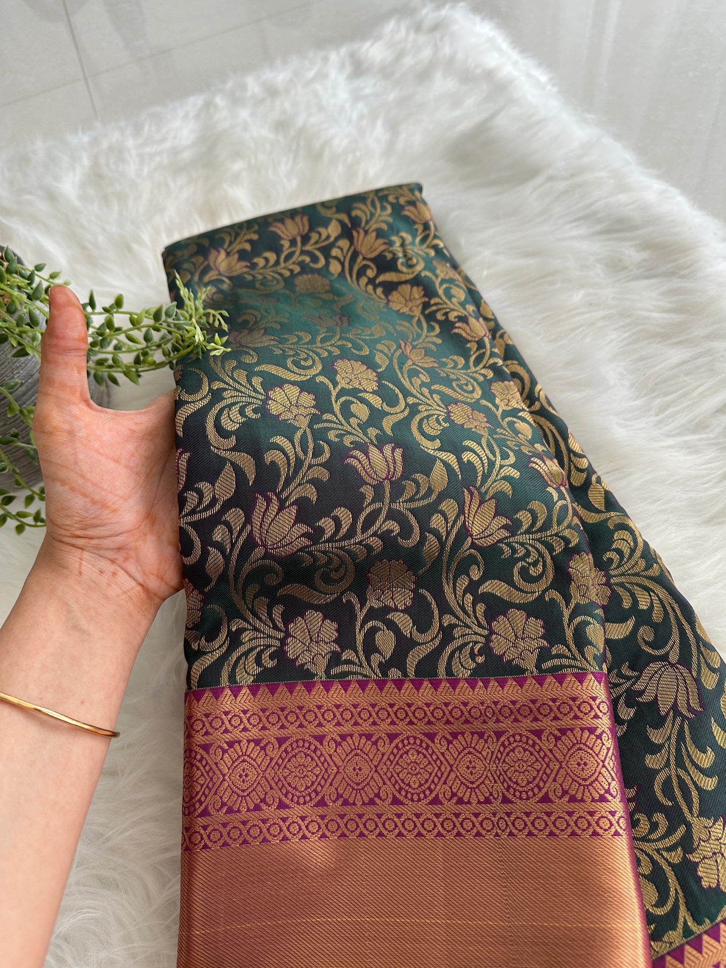 Dark Green x Blue Dual Kanchi Tissue Silk Saree