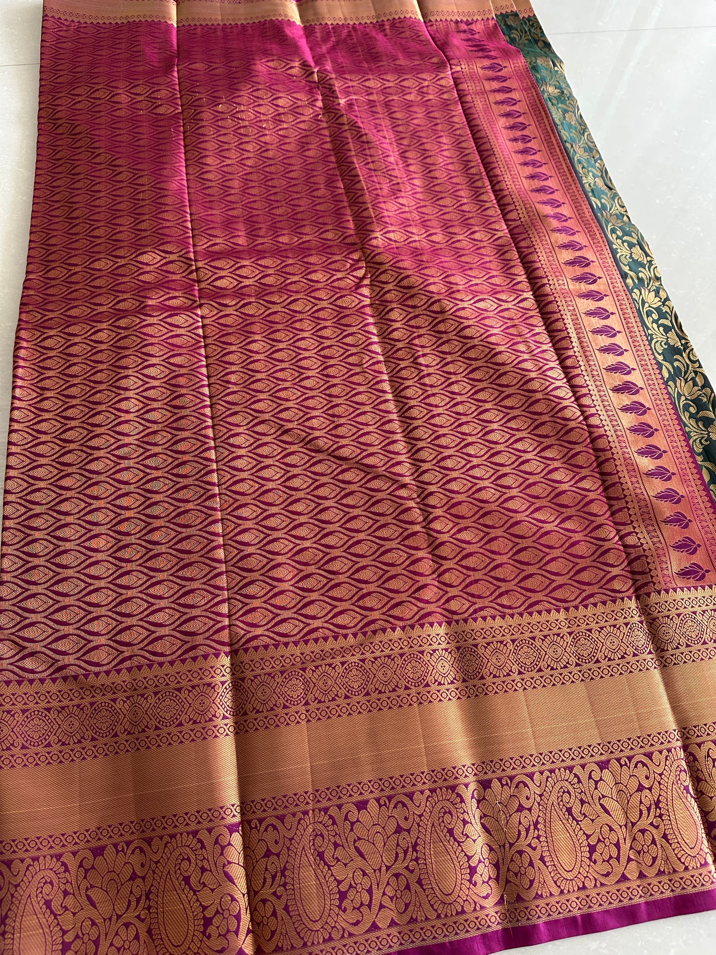 Dark Green x Blue Dual Kanchi Tissue Silk Saree
