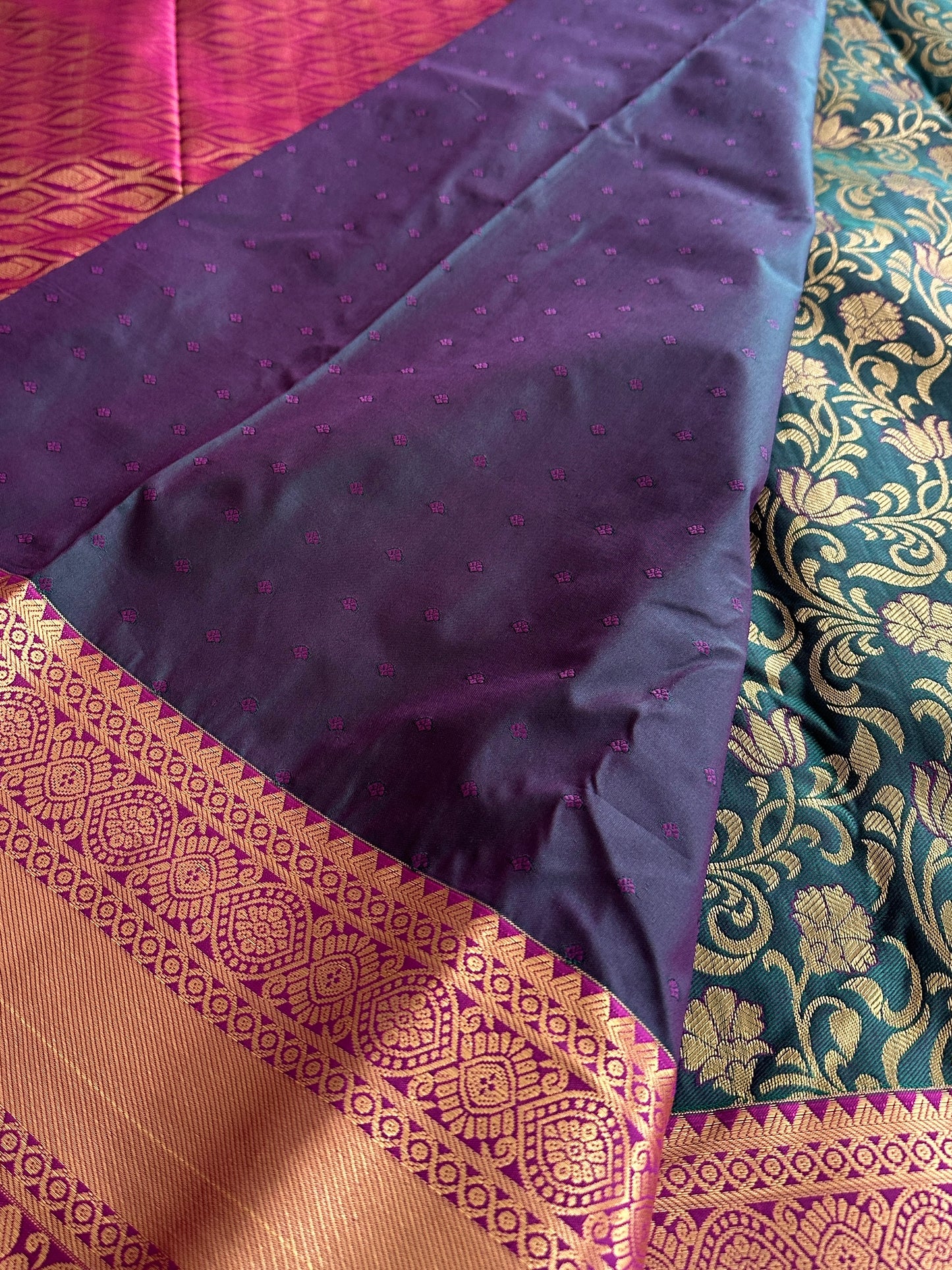 Dark Green x Blue Dual Kanchi Tissue Silk Saree