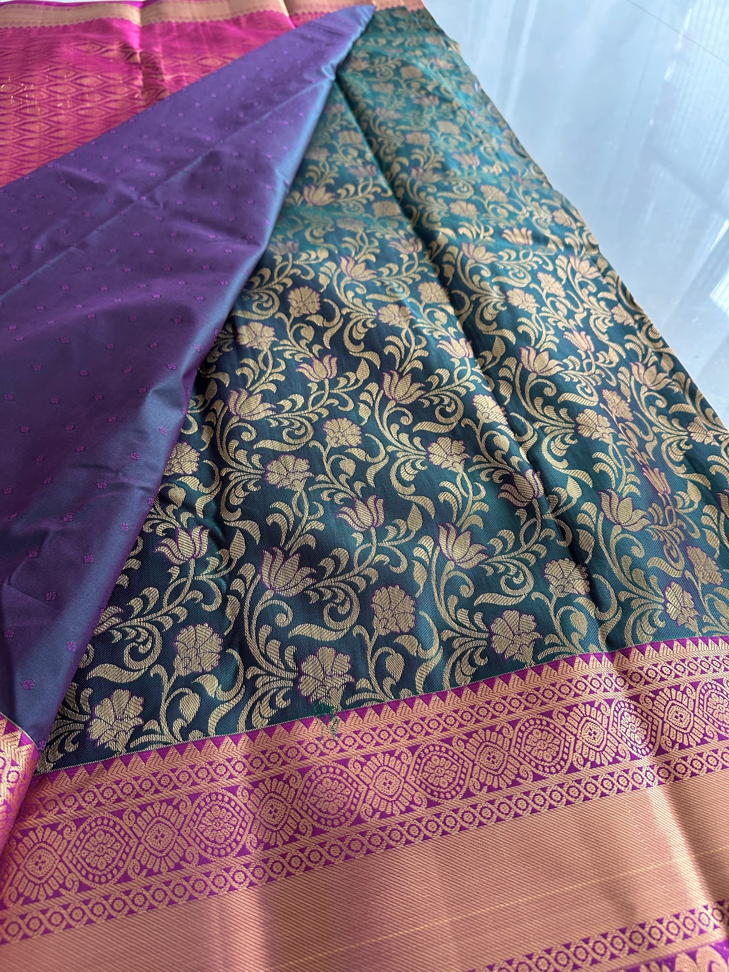 Dark Green x Blue Dual Kanchi Tissue Silk Saree