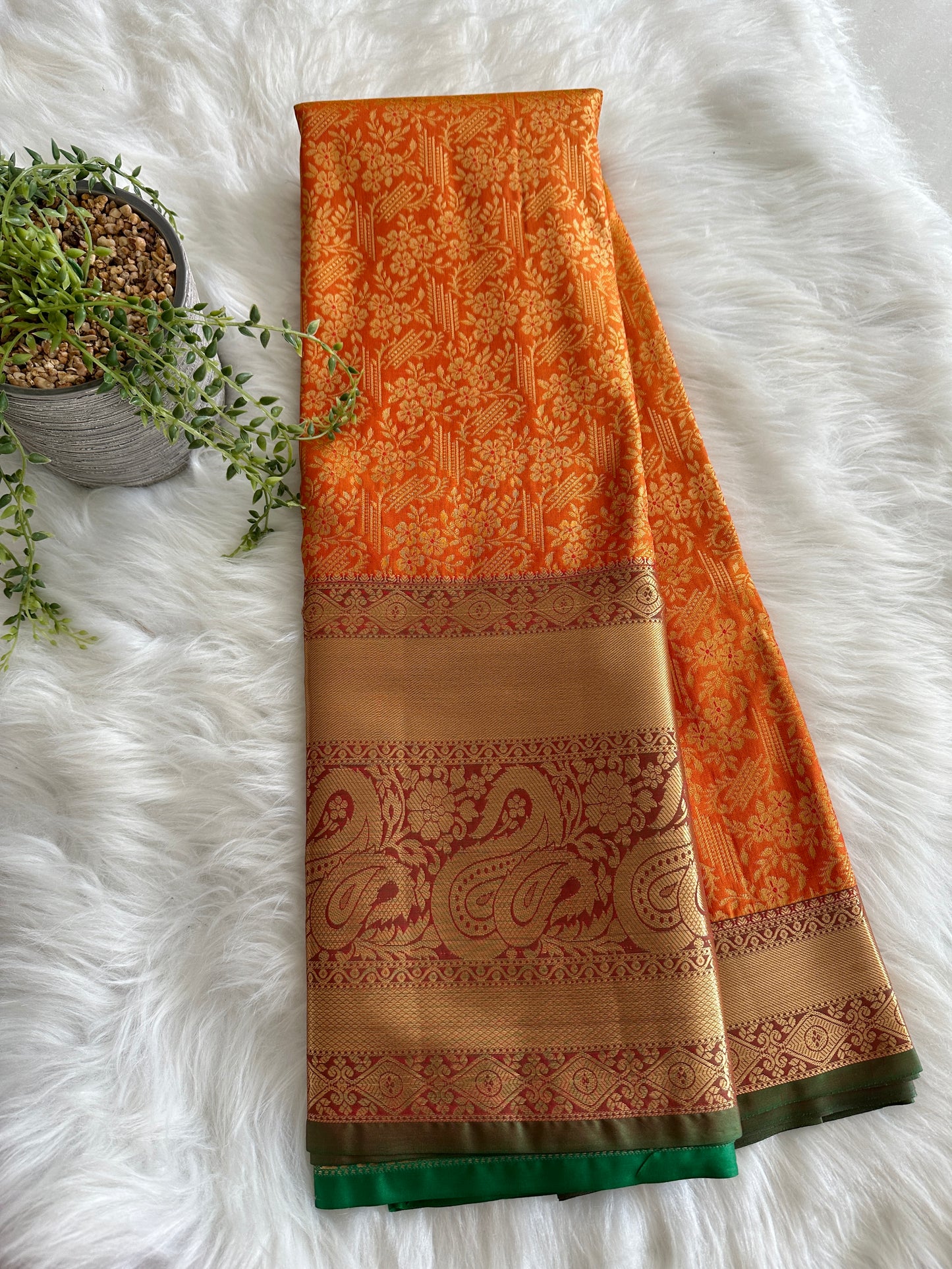 Miranda Orange Kanchi Tissue Silk saree