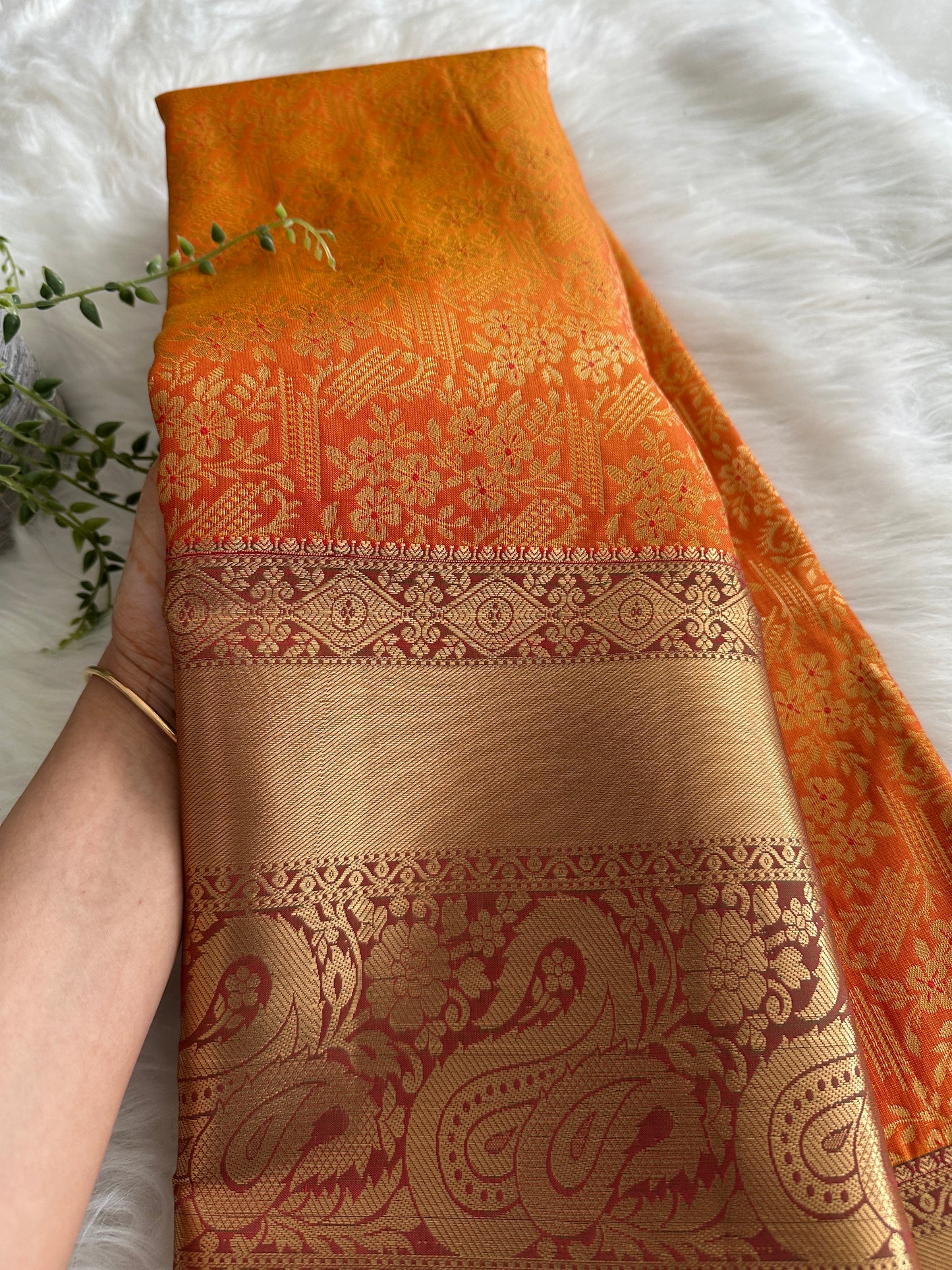 Miranda Orange Kanchi Tissue Silk saree