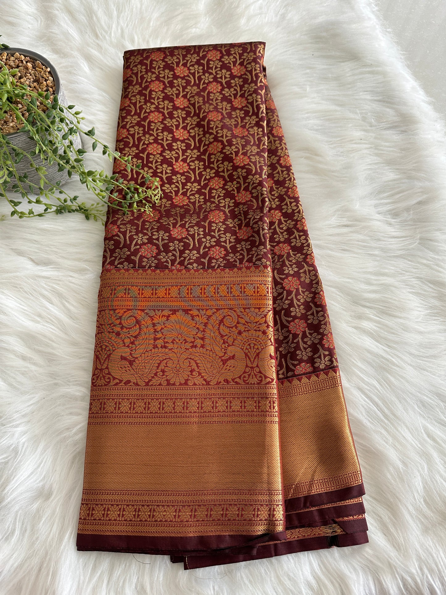Rich Chocolate Kanchi Tissue Silk Saree