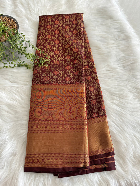 Rich Chocolate Kanchi Tissue Silk Saree